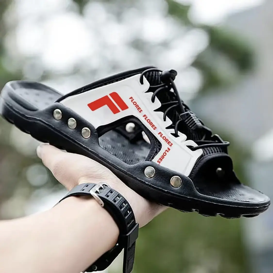 FLORES Sandal Gunung Outdoor Pria Kekinian Kanvas Kulit Bisa COD Karet sendal gunung Shoes
