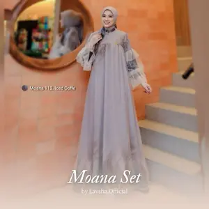 Moana Vol 4 Set Hijab Segiempat Dress Princess Mewah Elegant Wanita Muslim Printing Kondangan Ceruty by Lavsha