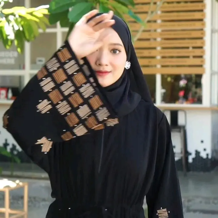 Abaya SHEFNA Hitam Bordir Busui Dress maxi gamis wanita muslimah lebaran murah elegant remaja kekinian lokal 0