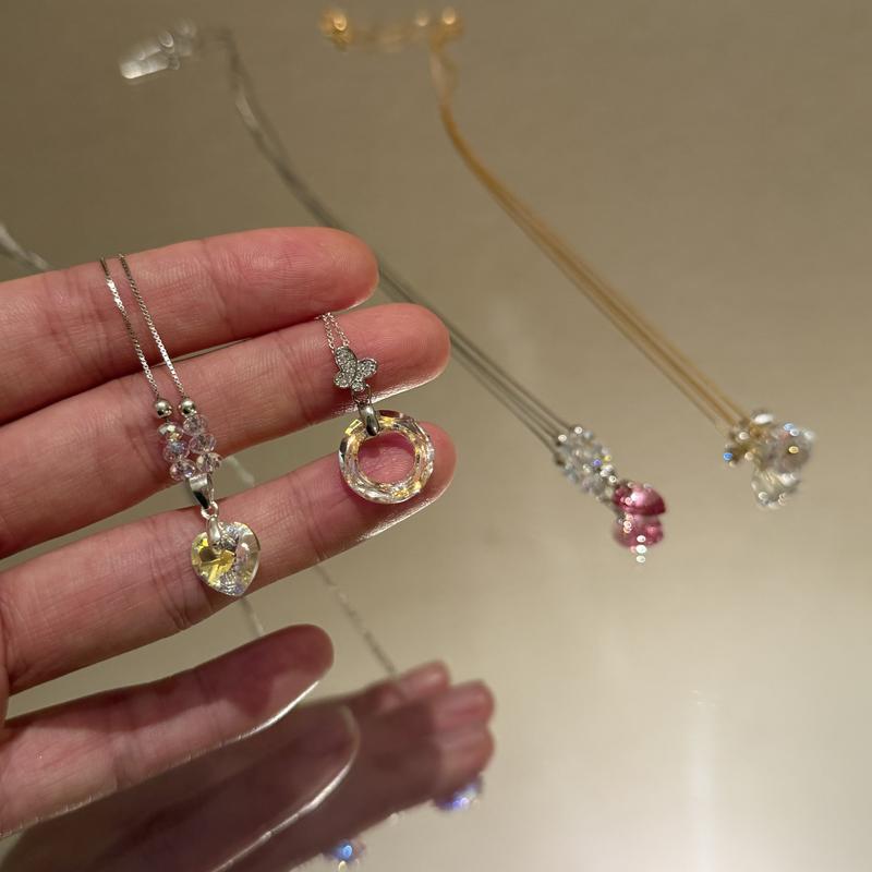  Vòng Cổ Mặt Dây Chuyền Pha Lê Tinh Tế Và Sang Trọng Thích Hợp Đeo Hàng Ngày Được Làm Bằng Bạc S-925 