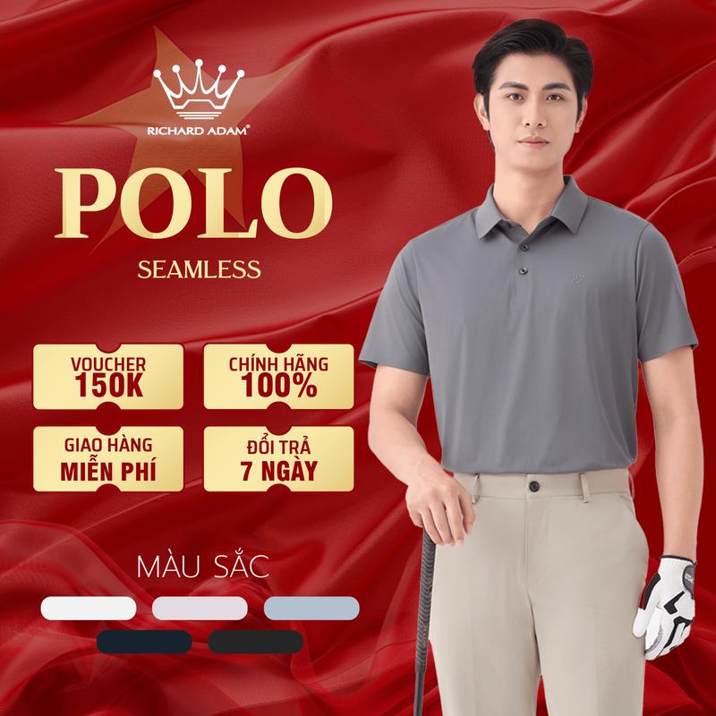 Áo Thun polo cho Nam tay ngắn, Cộc Có Cổ bẻ ống đứng thể thao a o trắng RICHARD ADAM SEAMLESS Vải Poly amide Trơn chính hãng cao cấp co giãn tốt siêu thoáng khí mát lạnh , dễ phối quần áo formen xanh navy sang trọng thanh lịch - PL290624