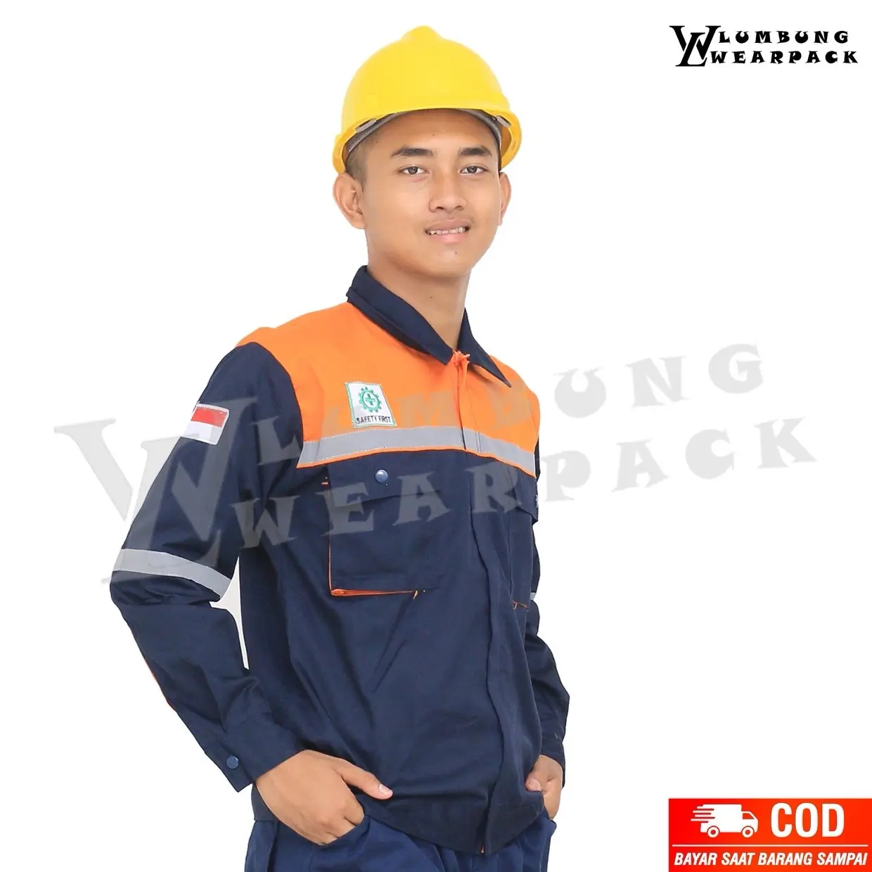 ATASAN WEARPACK SAFETY WARNA BIRU DONGKER KOMBINASI ORANGE