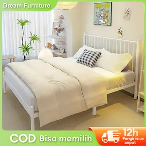 DF1-Tempat Tidur Besi 100/120/160/180cm Dipan Besi Ranjang Besi Tempat Tidur Dipan Divan Besi Dipan Tempat Tidur Ranjang Besi Divan Kasur Tempat Tidur Dipan Tempat Tidur Besi 180cm Berkualitas Tinggi Untuk Dua Orang Rangka 【5 tahun garansi】