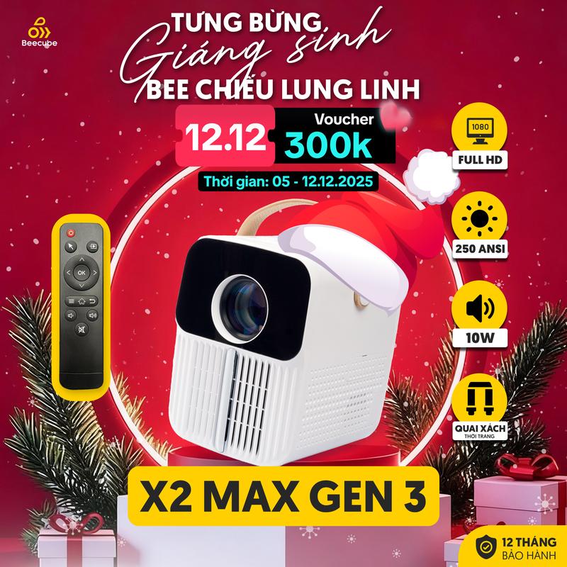  { BEECUBE LIVE} Máy Chiếu Mini Cao Cấp Beecube X2 Gen 3 - Full HD - Bảo Hành 1 Đổi 1 Trong 12 Tháng Máy Chiếu Tích Hợp Âm Thanh Projector Xem Phim 