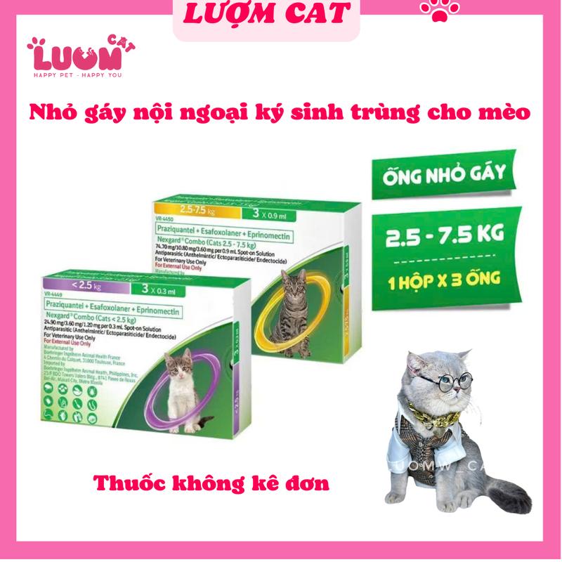 Nhỏ gáy  Nexgard combo trị ve bọ chét nội ngoại ký sinh trùng cho mèo