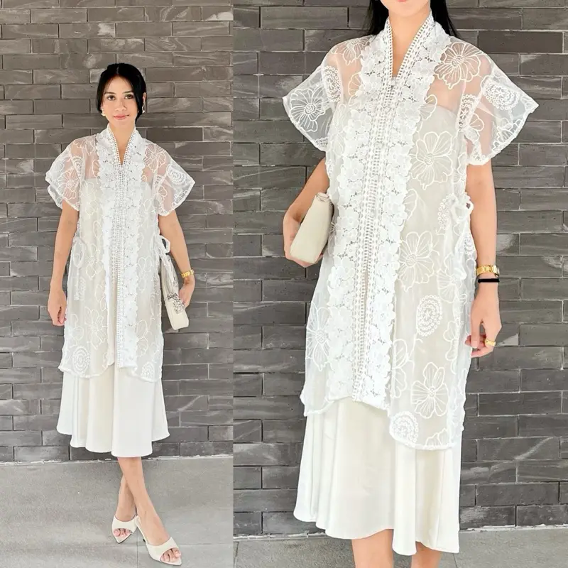 Azura Outer Tunik Brukat Putih | Outer Brukat Lebaran Kondangan Terbaru