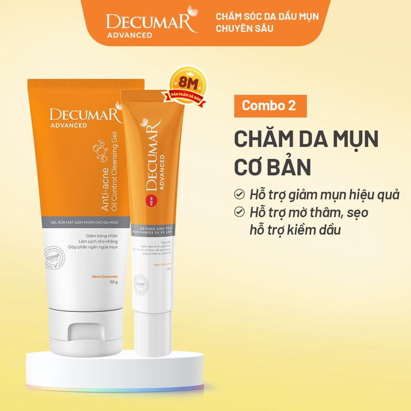 Bộ đôi Gel hỗ trợ giảm mụn Decumar và Gel rửa mặt hỗ trợ giảm nhờn cho da mụn Decumar Skincare DCB08