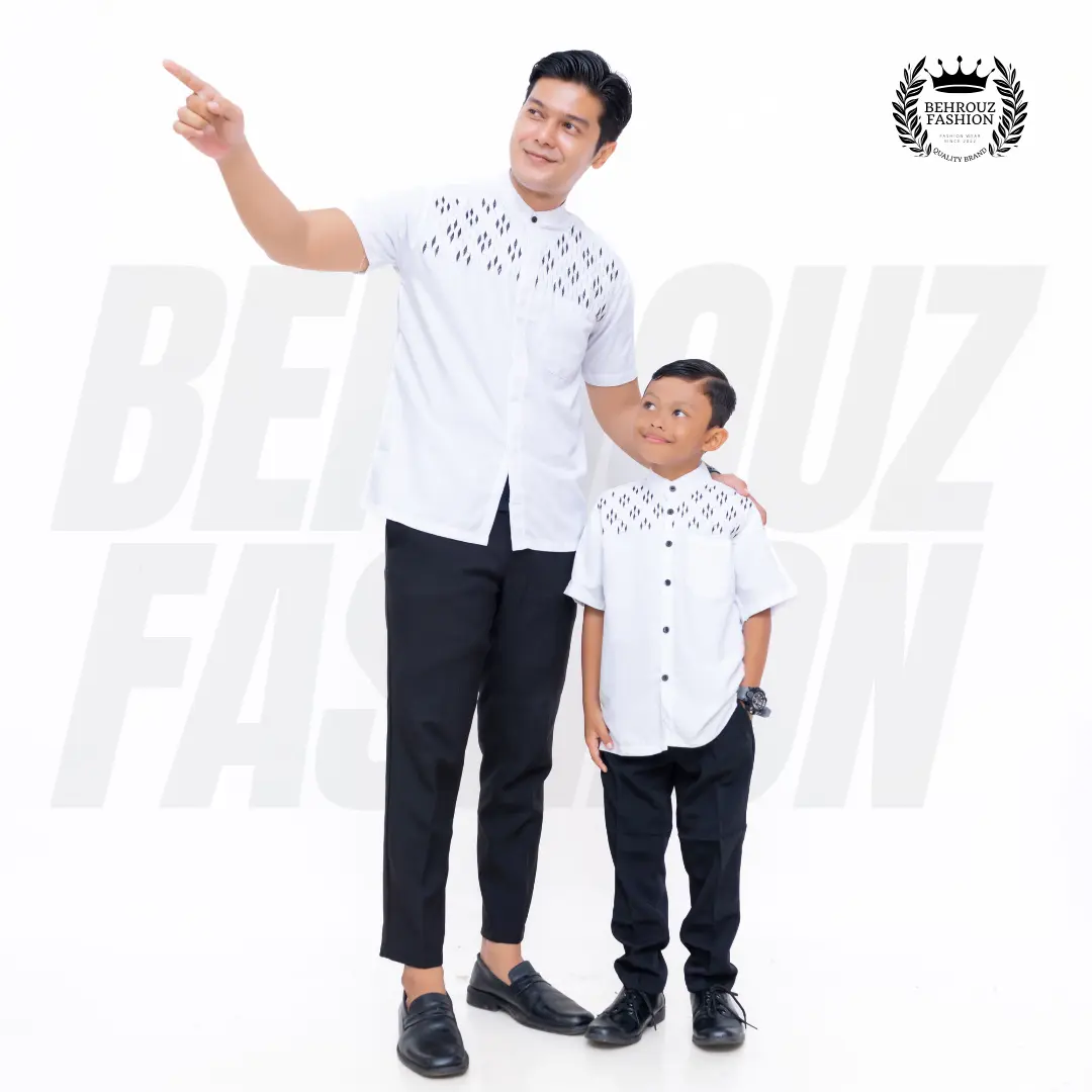Baju Koko Couple Set Ayah Dan Anak Laki Laki Usia 2 sampai 11 Tahun Lengan pendek Motif Wajik Terbaru 2025 Bahan Katun Adem