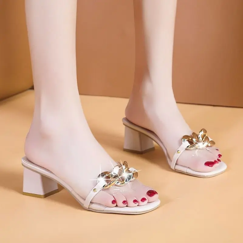 Sandal Heels Wanita Chunky Mika Rantai YC02 NEW 6