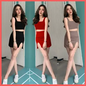 1641 Setelan Mini Pesta Model Sexy Scuba Party Kondangan Nikah Atasan Crop Bawah Rok Mini Pendek Top Baju LC nyanyi Wanita Dewasa