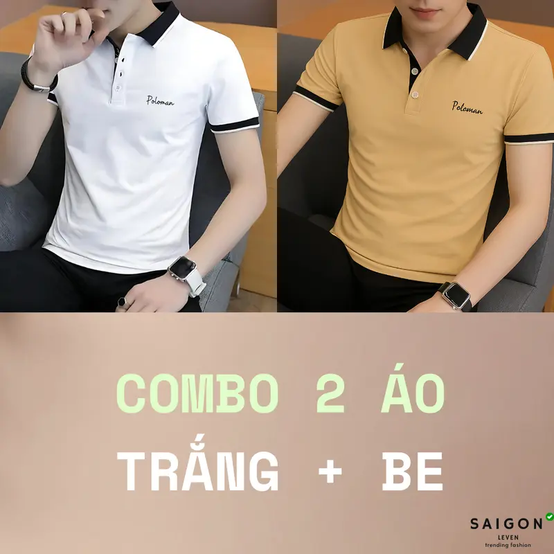 [KÈM QUÀ TẶNG] COMBO 2 Áo Thun Polo Poloman WINER Cổ Bẻ BASIC CVC Vải Cá Sấu Sang Trọng, Lịch lãm, Thoáng Mát LEVEN Menswear Có Cổ Ngắn Tay Cộc Tay Shirt polo Tay Ngắn áo polo Kem 0