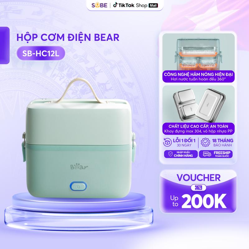 [BH 18 Tháng] Hộp Cơm Giữ Nhiệt BEAR, Hộp Đựng Cơm, Hộp Cơm Điện, Hộp Đựng Cơm Giữ Nhiệt, Hộp Cơm Văn Phòng, Hộp Cơm Cắm Điện 1.2L Inox 304 2 Tầng 3 Ngăn Chống Trào An Toàn Hâm Nóng Nhanh Dễ Vệ Sinh SB-HC12L
