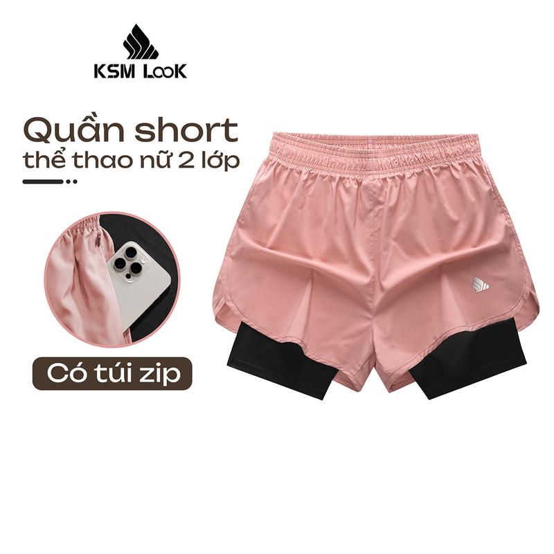 Quần tập gym nữ 2 lớp KSMLOOK có túi zip đựng điện thoại, quần thể thao nữ co dãn, mỏng nhẹ,tôn dáng dùng làm quần chạy bộ, đánh cầu lông, tennis, pickleball, yoga, đạp xe hay ra phố đều xinh - Q275