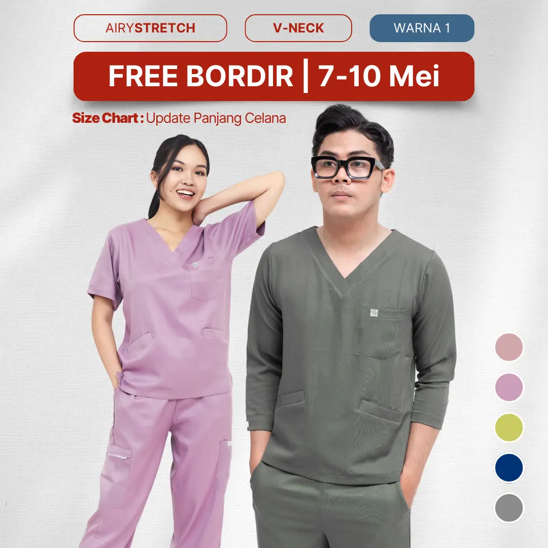 Airy Stretch - Baju V-Neck - Home Of Stasis Warna 1 - Medical Scrub Doctor’s Baju celana Jaga Panjang pendek V Neck Joger Cargo OKA OK Perawat/Dokter Nakes Polydex, polos Paket seragam kerja pria wanita Set Terpisah Safety Wear