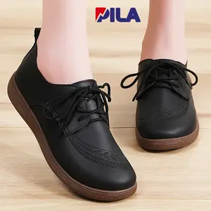 PILA Sepatu kulit wanita. Sepatu kasual wanita. Sepatu kerja wanita.Women's Flat Shoes. Hitam Cewek