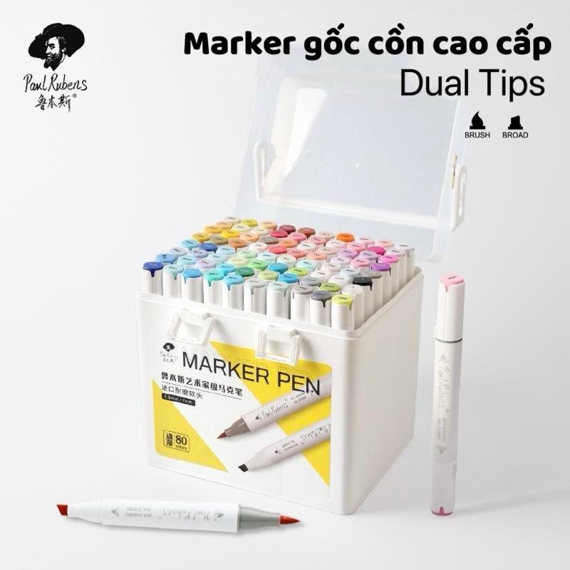 Đầu Brush Bộ 80 màu marker Paul Rubens đầu Brush cao cấp gốc cồn 2 đầu chuyên nghiệp brush tip - broad tip - Bút màu dạ chuyên tô Anime