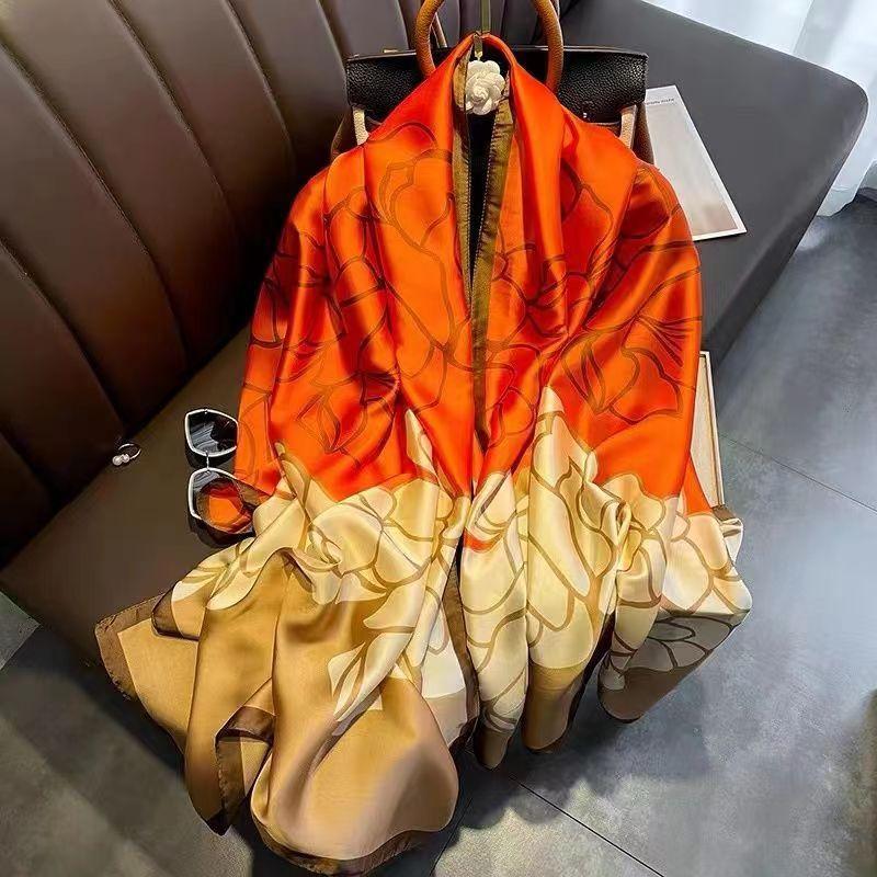 Scarf pantai gaya baru untuk wanita shawl pelindung matahari sutra  perjalanan mode gaya asing Floral Silk 3