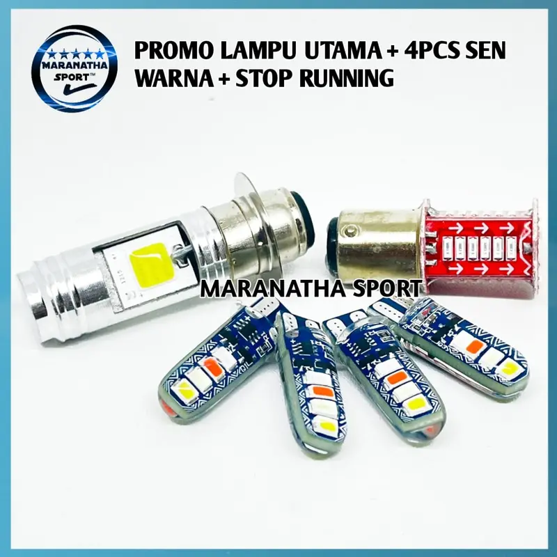 (PAKET HEMAT LAMPU VARIASI 3IN1) LAMPU UTAMA LED 2 SISI AC DC+LAMPU STOP REM 30 Mata +4PCS LAMPU SEN RGB JELLY KEDIP. UNIVERSAL MOTOR BEBEK DAN METIC 0
