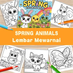 Lembar Mewarnai A5 Isi 20 Lembar - Spring Animal Series Kertas HVS Tebal 100gsm untuk Anak-anak