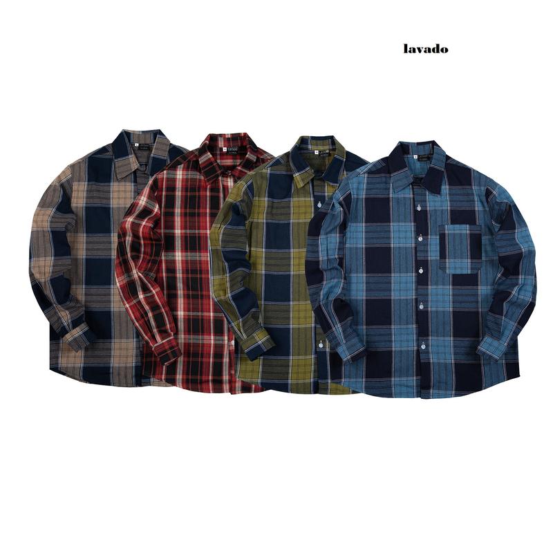 LAVADO Áo Sơ Mi Dài Tay Nam Nữ Kẻ Caro Chất Thô Mix Túi Ngực Form Unisex Phong Cách Thời Trang Trẻ Trung Năng Động Size M L XL 2XL Vải Flannel Cao Cấp
