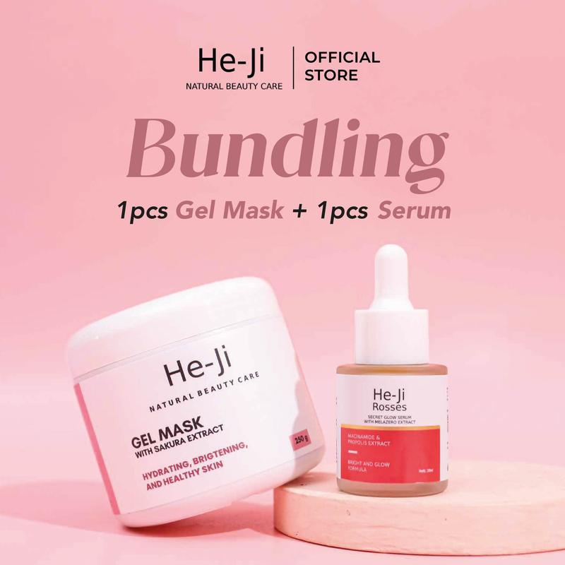[He-Ji] PROMO BUNDLING HEMAT Gel Mask With Sakura Exract & Rosses Secret Glow Serum 0