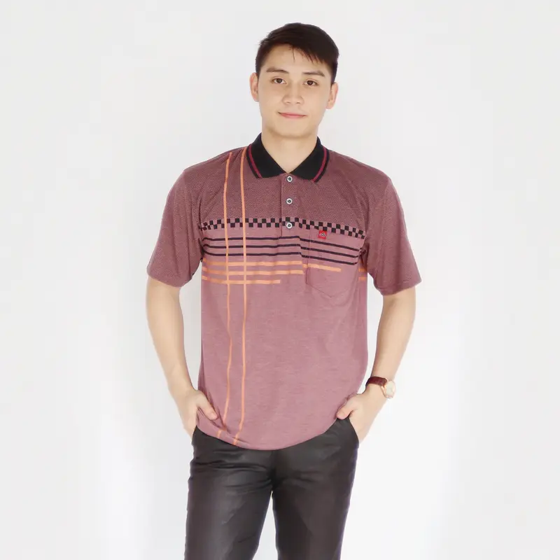 Sc - Baju Katun Motif Batik Lengan Pendek Pria Dewasa Distro - Kaos Saku Kerah Polo Atasan Cowok Santai Abu Panjang 3