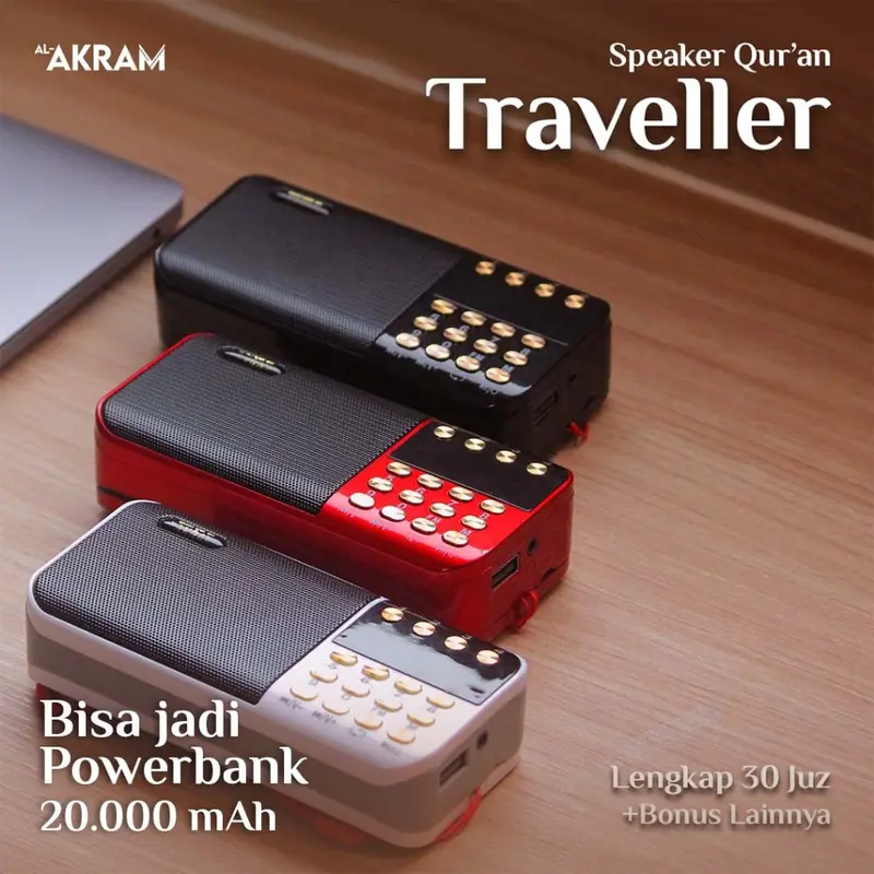 AL-AKRAM Speaker Murottal Putih Qur'an Traveller Powerbank Speaker Qur'an Speaker Traveller 18000Mah 2