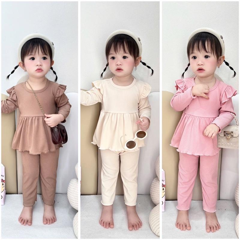 Combo 1-2-3 bộ len tăm bèo dài tay cánh tiên  .Bộ quần áo dài tay thu đông cho bé gái từ 5 đến 25kg