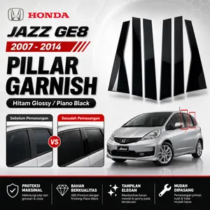 Garnish Sticker Trim Pilar Pintu Mobil Honda Jazz GE8 2007-2014 Hitam Glossy Piano Black Bahan PC