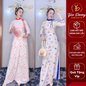 Áo Dài Truyền thống Lụa Mỹ Hoa Bông nhí cao cấp không bị dặm ngứa A2