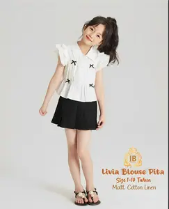 Livia Blouse Pita 3-12 Tahun Atasan Anak Perempuan Model Korea Imut Katun Linen