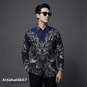 Ranting Navy Best seller Kemeja batik pria tangan panjang dan tangan  pendek katun solo lapis furing ready seragaman by arfabatik67