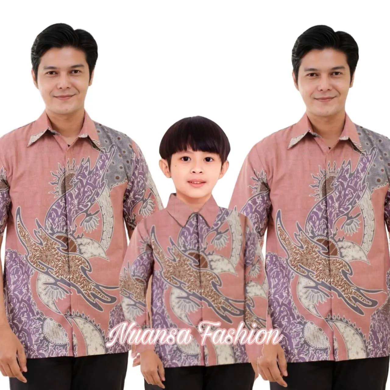 Kemeja Batik Pria Batik Ayah dan Anak laki Laki Batik Anak Laki Laki Warna Peach Pink Salem
