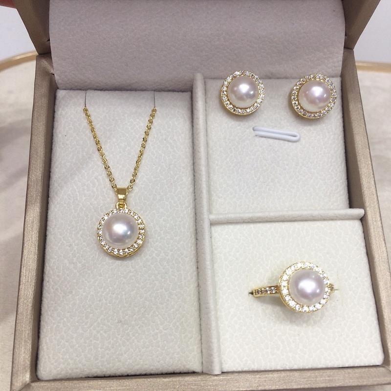  Bộ dây chuyền nhẫn bông tai ngọc trai nuôi nước ngọt sang trọng quà tặng mẹ bạn gái 