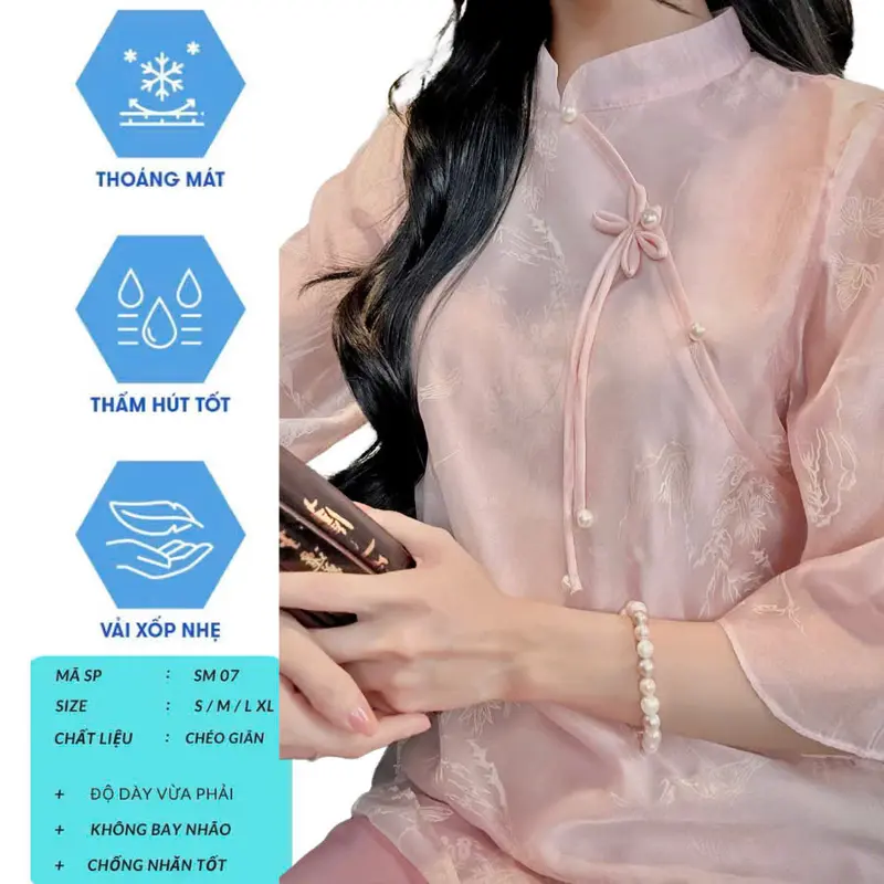 (MA50) Pháp phục đi chùa THUKEO mẫu tơ in 2 lớp mềm mịn cổ tàu thanh lịch Women Nữ 1