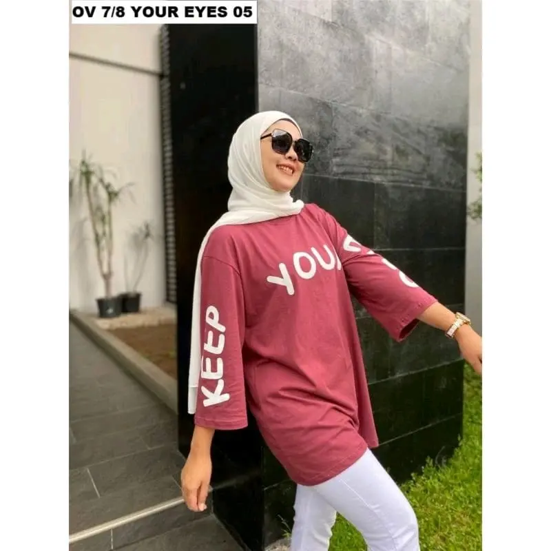 Kaos Oversize Wanita Motif Keep Your Eyes Terbaru 2024 Jumbo Kekinian / Kaos Oversize / Baju Wanita / Atasan Combed Panjang 3