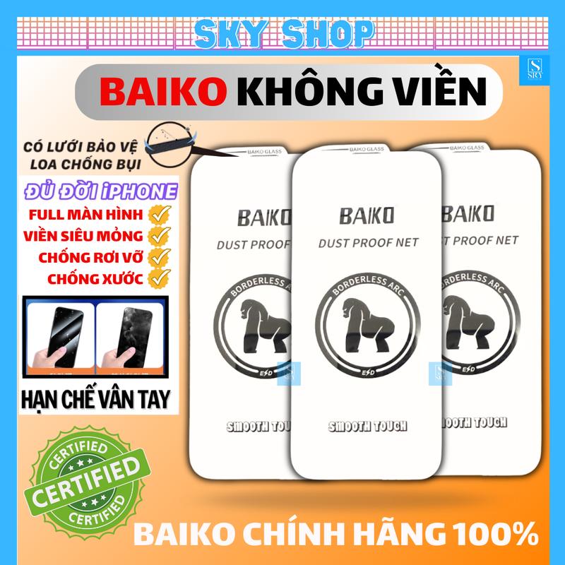 Kính cường lực iphone Baiko không viền Full màn hình cho ip 17 ProMax 16 ProMax 15 14 13 12 11 Pro Max X Xs Xr [Baiko Trắng]