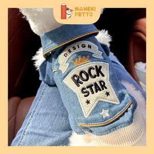 MANEKI PETTO Jaket Denim Anjing & Kucing – Rock Star Pet Jacket Denim Premium