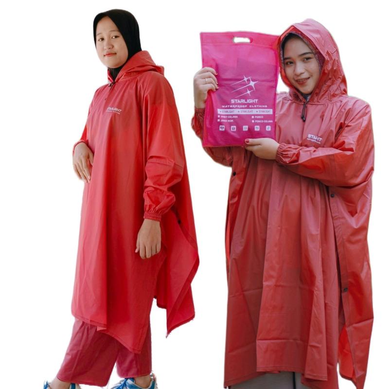 Jas Hujan Starlight Raincoat Tipe Ponco/Kelawar PVC Anti Robek dengan Kancing Knop Ganda 5