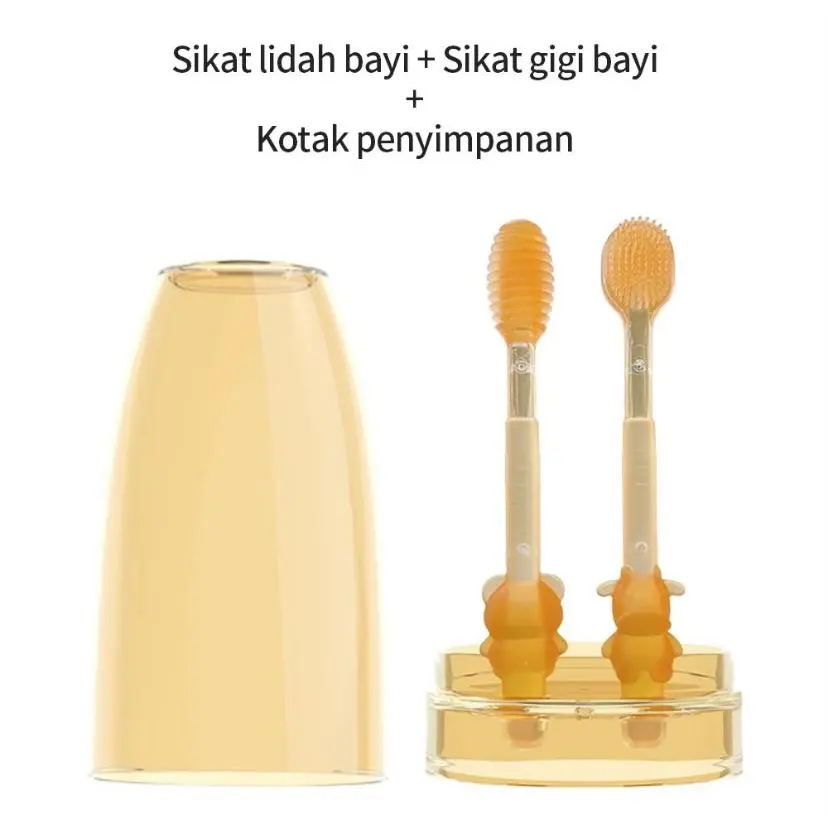 Sikat Lidah Bayi Silikon Lembut Sikat Gigi Bayi Pembersih Lidah Bayi 2 In 1 + Cup
