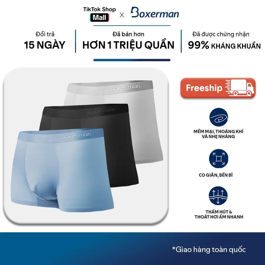 Combo 3 Quần boxer nam PROFIT sịp thun lạnh cao cấp BOXERMAN Menswear Quần Lót
