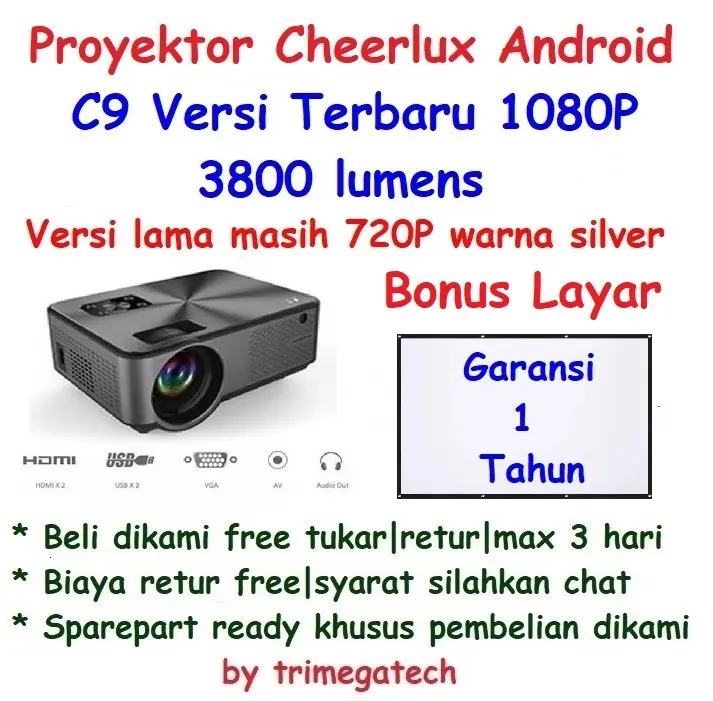 Cheerlux C9 New Upgrade 3800 Lumens Projector Proyektor