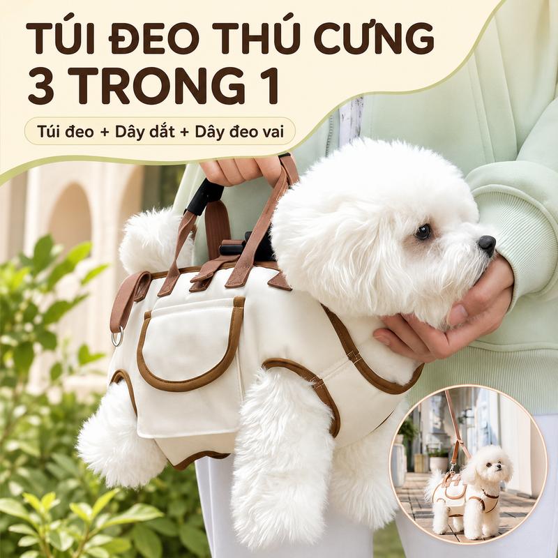 Túi Đeo Thú Cưng 3 Trong 1 Cho Chó Mèo, Túi Xách Kèm Dây Dắt Và Dây Đeo Vai, Phụ Kiện Du Lịch Đi Dạo Tiện Lợi