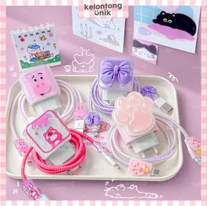 KELONTONG UNIK | PITA 3D - Set Paket Cover Pelindung Kepala & Kabel Charger Spiral / Cable Set Protector - Compatible for iPhone Rapatech Anker Ugreen Robot Samsung Vivo,CPSP CPSW CPSS CPST CPSK