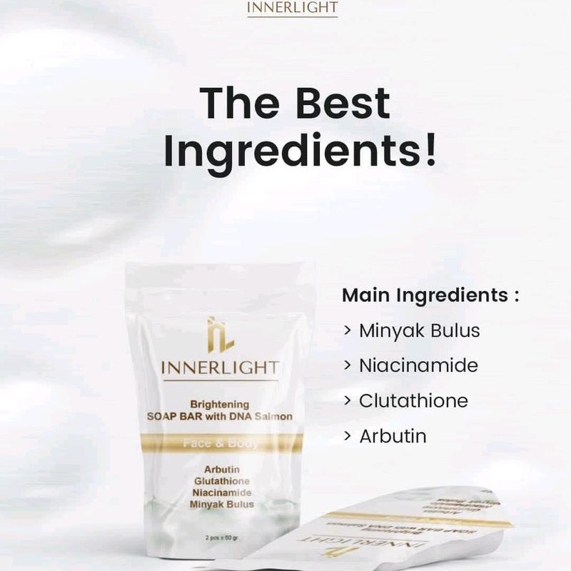 INNERLIGHT SOAP BAR with DNA salmon | sabun pemutih mencerahkan kulit yang KUSAM da KERING  mengandung arbutin Niacinamide Glutathione acid minyak bulus BPOM 0