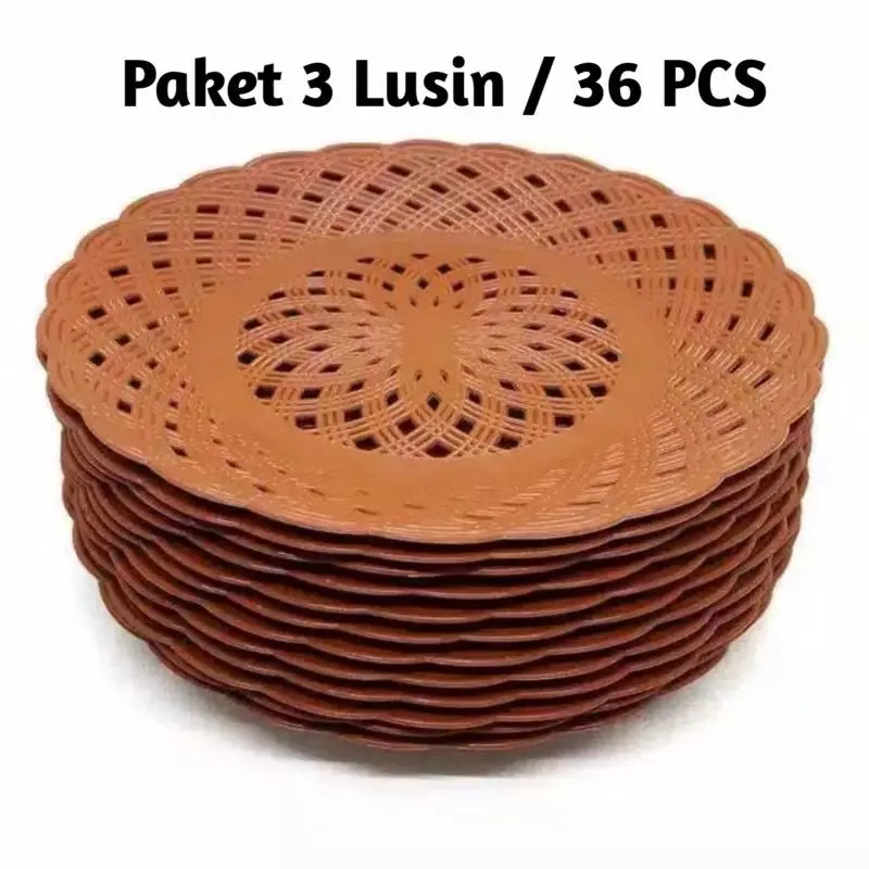 Paket 3 Lusin 36 Pcs Piring Rotan Plastik Tebal Diameter 24 Cm - Kitchenware