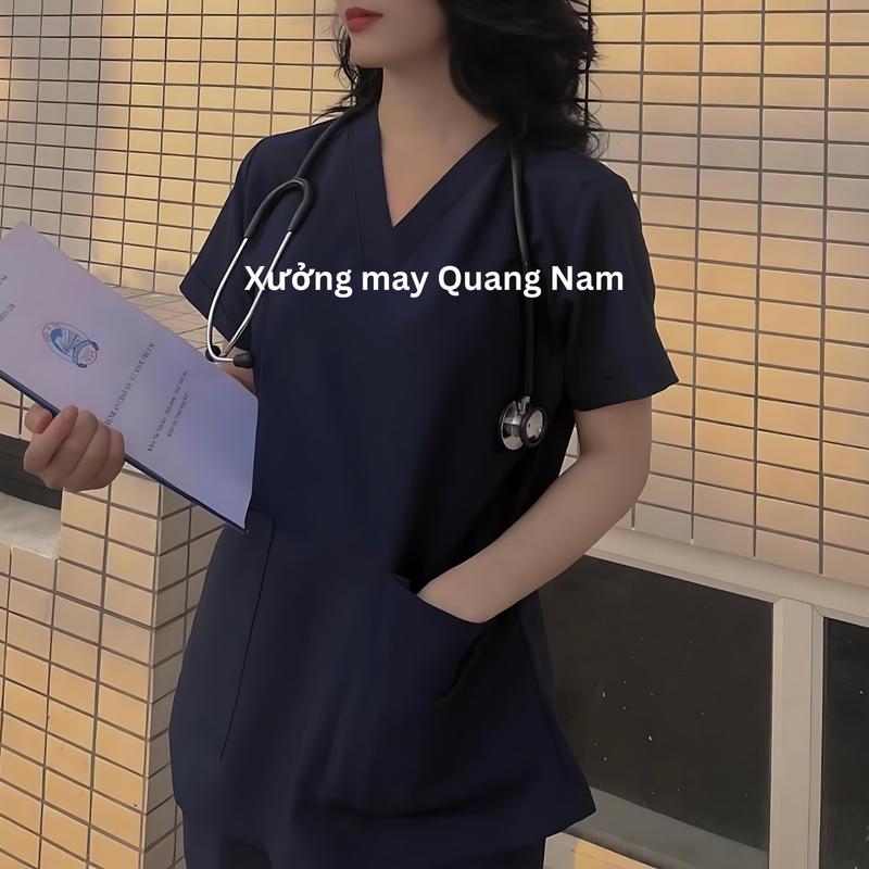 Đồng phục scrubs Cotton Lạnh Hàn Bác sĩ phòng khám,bệnh viện Nữ Áo Top Women scrub scotim Kem