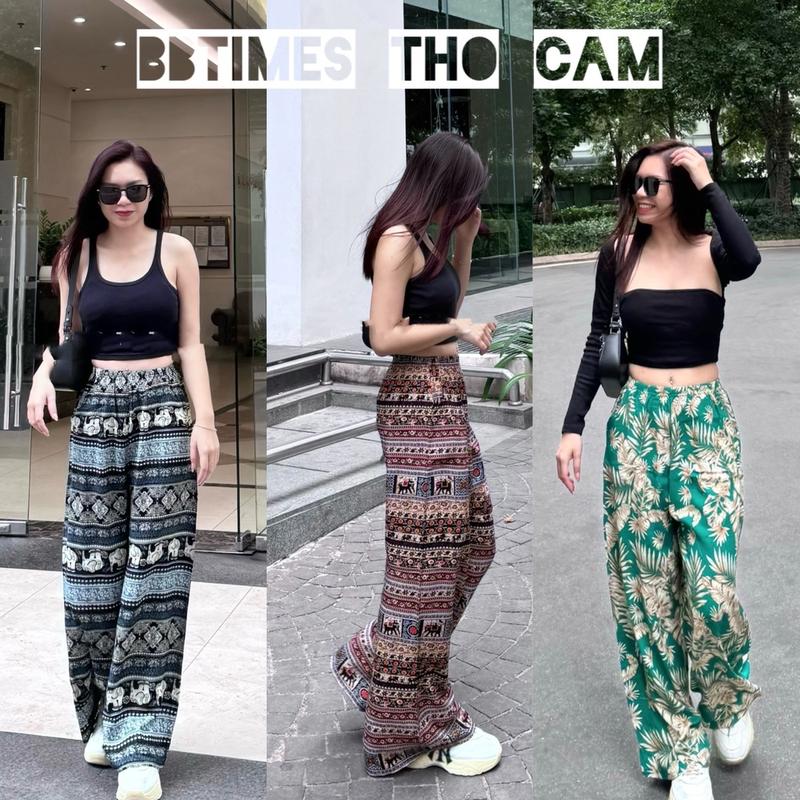   BBtimes Thổ Cẩm  Quần Ống Rộng Lanh Hoạ Tiết Thổ Cẩm Có Túi  Ống 35cm  