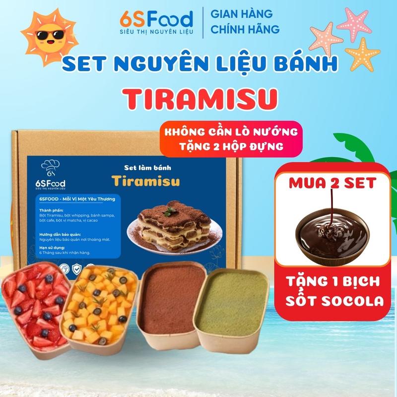   KÈM HỘP ĐỰNG  Set Làm Bánh Tiramisu nhà 6SFOOD Vị Matcha-Cacao Mouse Tiramisu Dâu Tây-Chanh Leo 