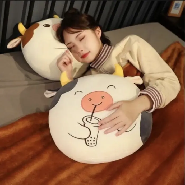Bantal Boneka Sapi Putih Hitam Cokelat Sit Cow Cute Cow Moo Moo Lucu 1